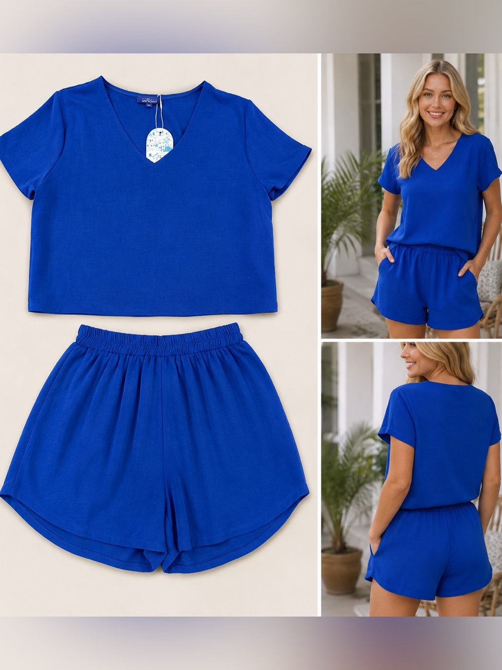 MEET ME IN SANTORINI - Blue Flowy Top and Shorts NWT